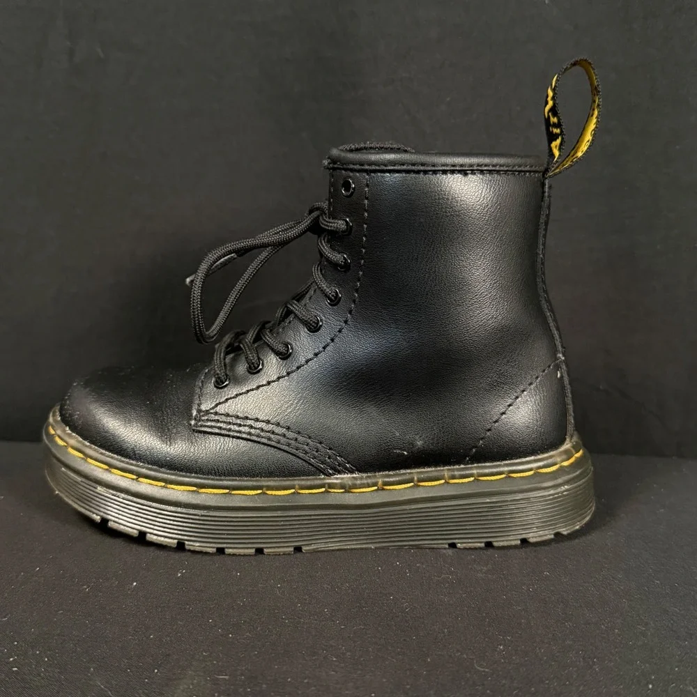Dr. Martens Zavala T 1460 Black Leather Toddler Combat Boots Side Zip Size 10
